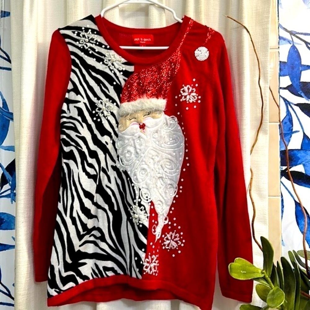 Jack B. Quick Red Holiday Long Sleeve Cotton Blend Christmas Santa Sweater Sz L